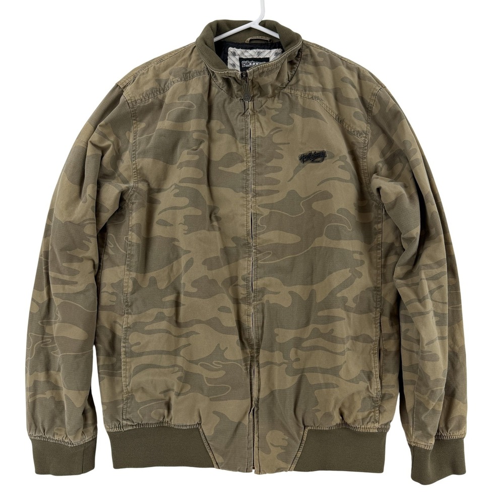 Billabong Jacket Mens XL Green‎ Camo Canvas Full Zip Bomber Lightweight Y2K